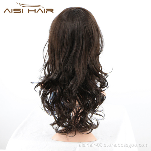 Aisi Hair Top Quality Synthetic Long Wavy Black Brown Wig Body Wave Heat Resistant Hair Wigs For Black White Women
